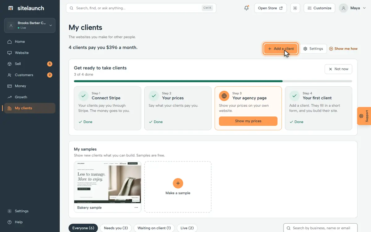 Step 2: Press Add a client.