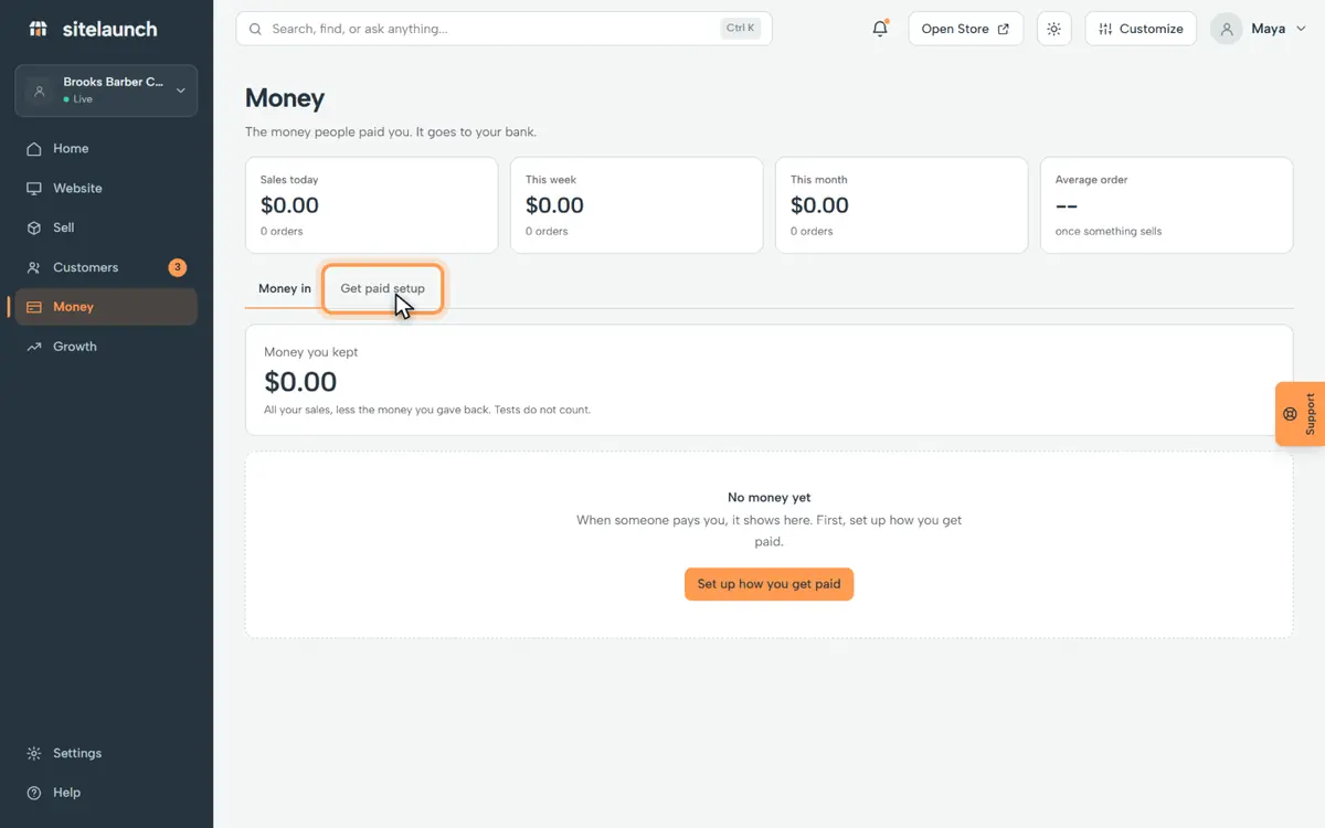 Step 2: Press Get paid setup.