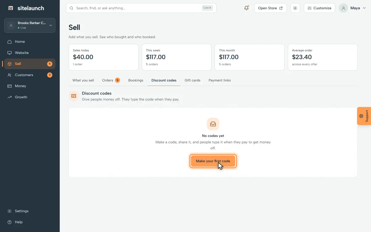Step 3: Press Make your first code.