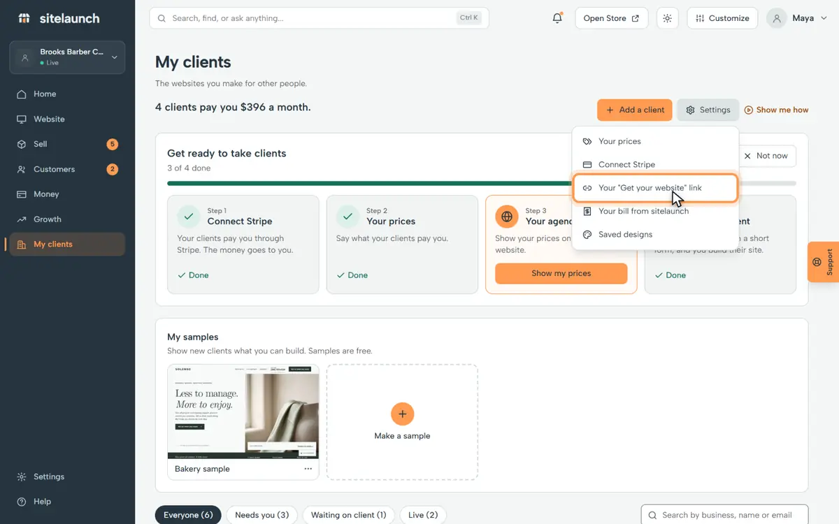 Step 3: Press Your Get your website link.
