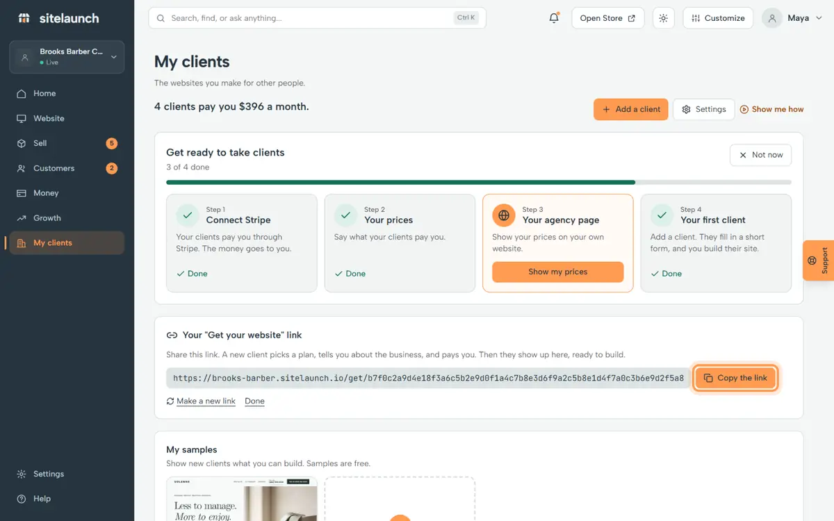 Step 4: Press Copy the link. Put it on your page, or send it to anyone who wants a site.