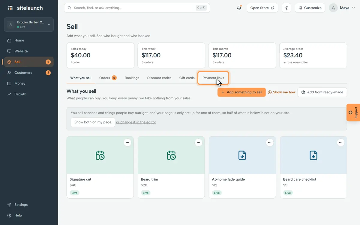 Step 2: Press Payment links.