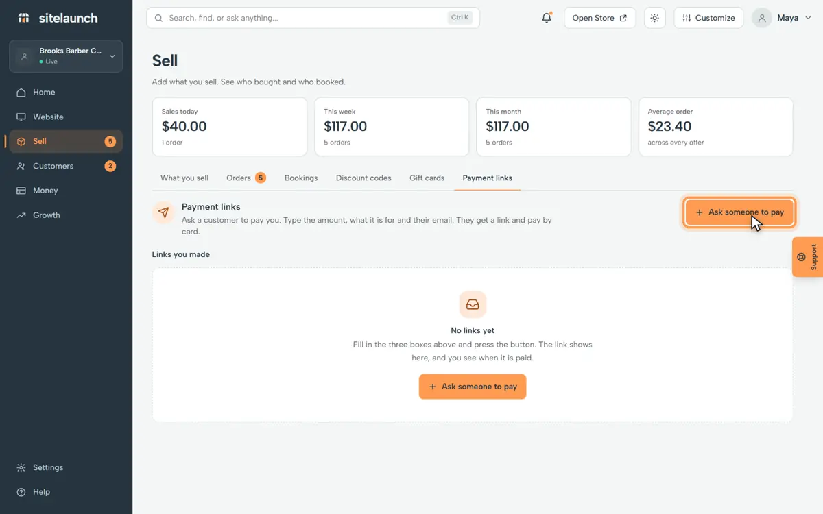 Step 3: Press Ask someone to pay.