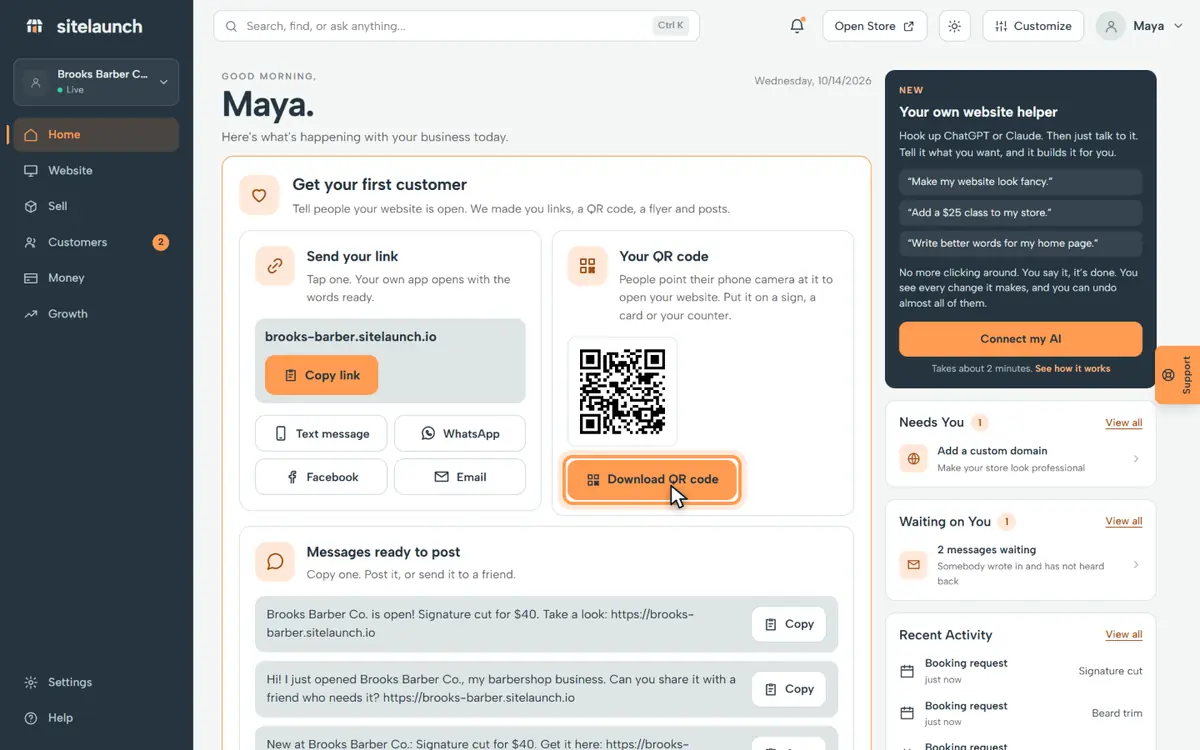 Step 3: Press Download QR code to save it.