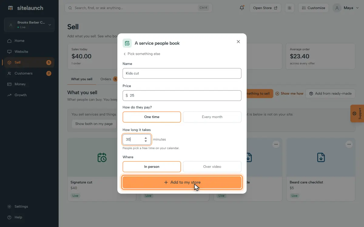 Step 7: Press Add to my store. People can book it now.
