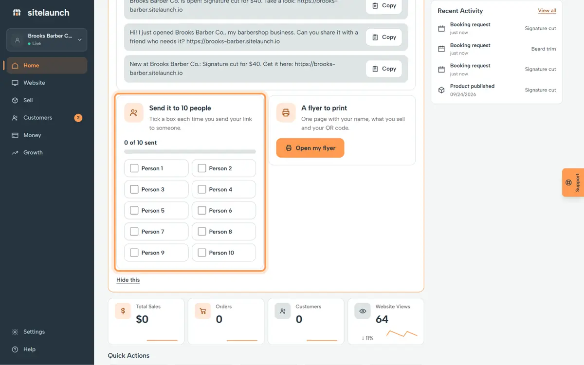 Step 5: Then send it to 10 people. Tick a box each time.