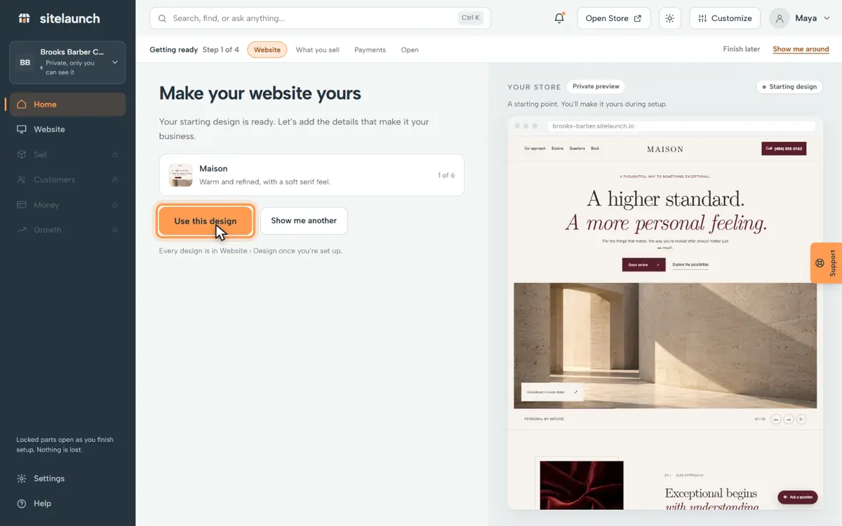 Step 2: Step 1 is your website. We made one. Press Use this design.